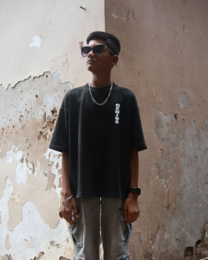 PURE GENIUS BLACK OVERSIZED BOX TEE - Image 2